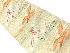 アンティーク　波に鳥模様織出し名古屋帯(材料)